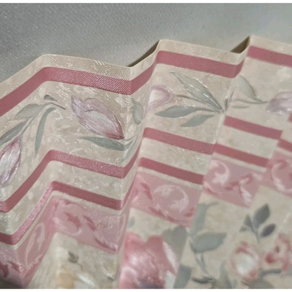 Vintage Neat Pleats L178 Fan Valance Window Topper Pink Floral Shabby Chic